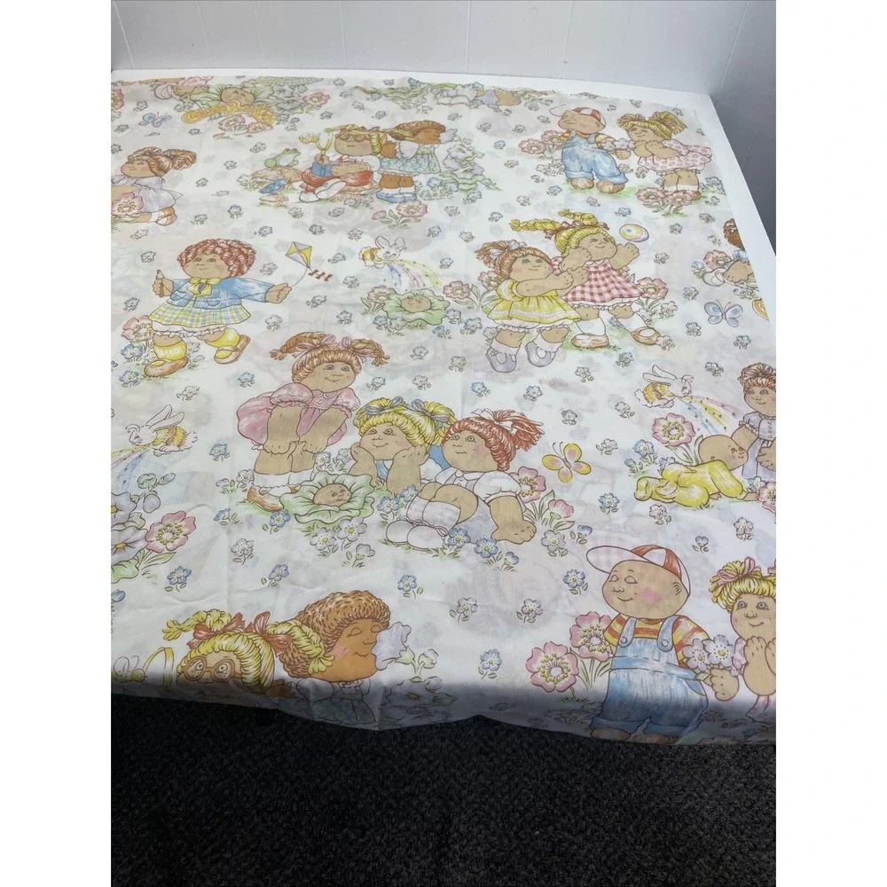 Cabbage Patch Kids Flat Sheet Pillowcase Twin Unisex White Vintage 1983 2pc Set